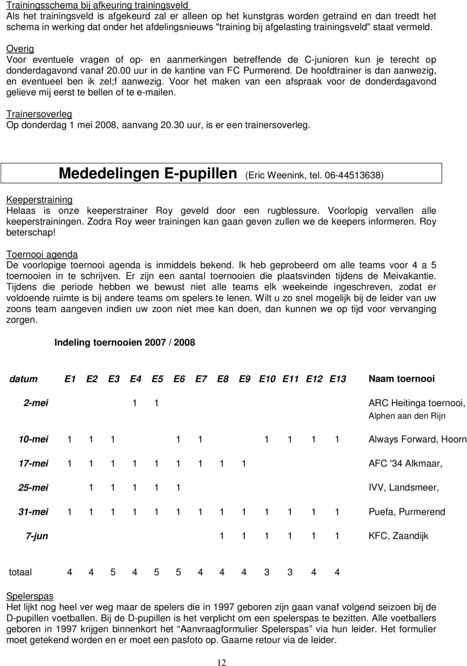 00 uur in de kantine van FC Purmerend. De hoofdtrainer is dan aanwezig, en eventueel ben ik zel;f aanwezig.