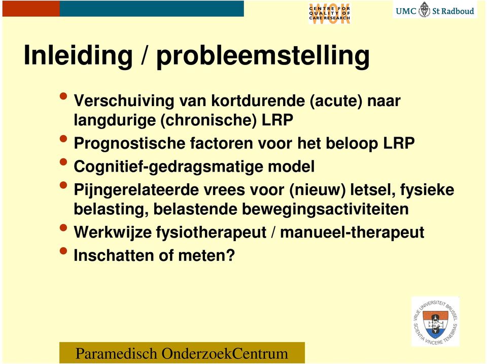 model Pijngerelateerde vrees voor (nieuw) letsel, fysieke belasting, belastende