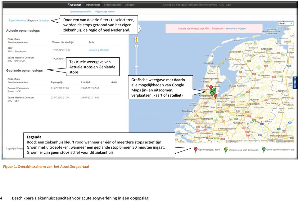 of satelliet) Legenda Rood: een ziekenhuis kleurt rood wanneer er één of meerdere stops actief zijn Groen met uitroepteken: wanneer een geplande stop binnen 30