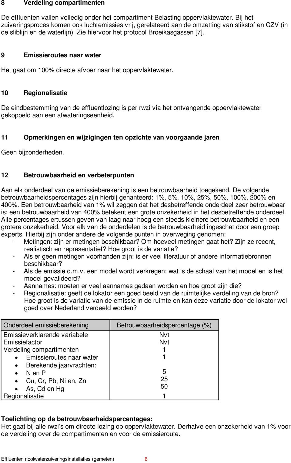 9 Emissieroutes naar water Het gaat om 100% directe afvoer naar het oppervlaktewater.