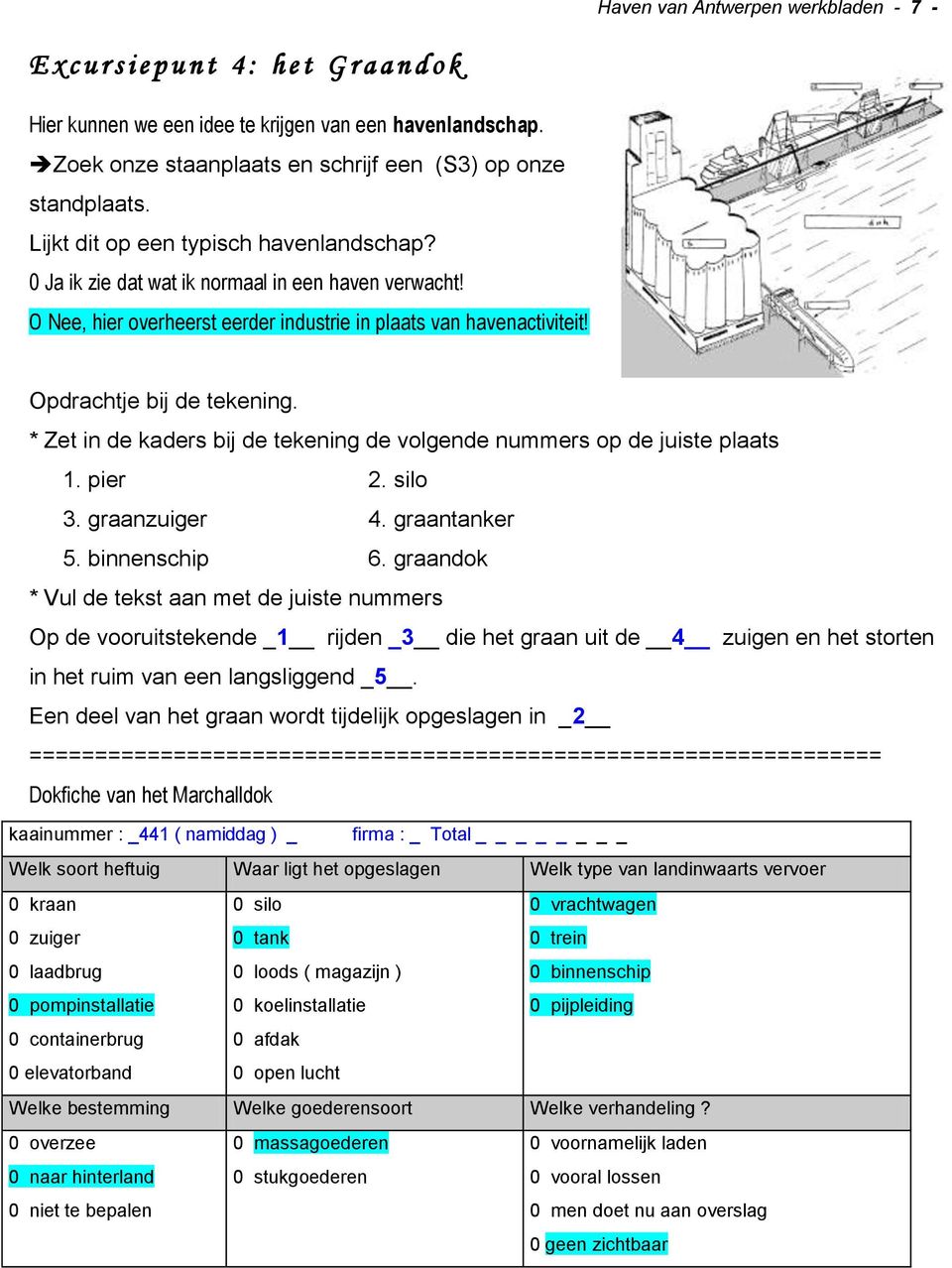 0 Nee, hier overheerst eerder industrie in plaats van havenactiviteit! Opdrachtje bij de tekening. * Zet in de kaders bij de tekening de volgende nummers op de juiste plaats 1. pier 2. silo 3.