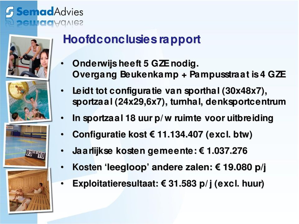 (24x29,6x7), turnha l, denksportcentrum In sportzaal 18 uur p/ w ruimte voor uitbreiding Configuratie