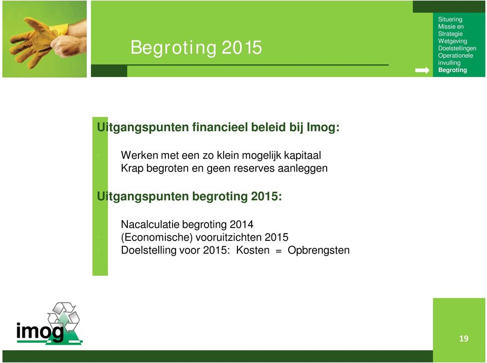 Uitgangspunten begroting 2015: Nacalculatie begroting 2014