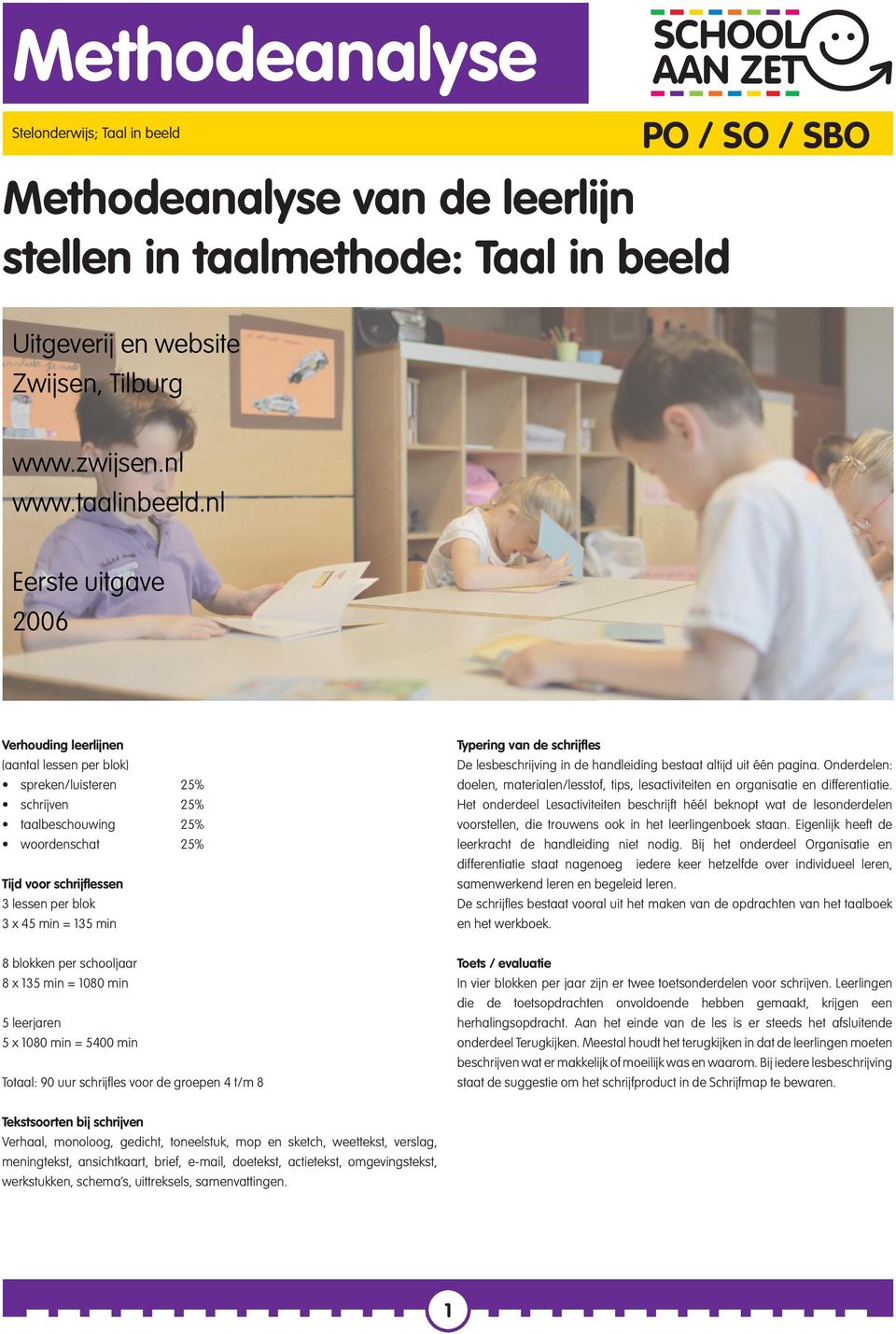 135 min Typering van de schrijfles De lesbeschrijving in de handleiding bestaat altijd uit één pagina. Onderdelen: doelen, materialen/lesstof, tips, lesactiviteiten en organisatie en differentiatie.