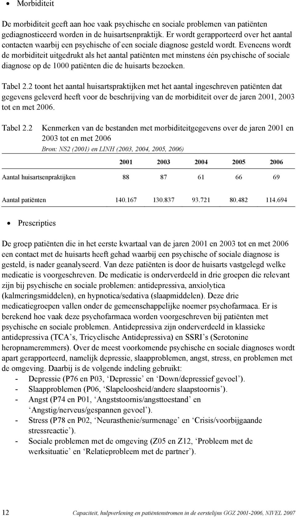 Eveneens wordt de morbiditeit uitgedrukt als het aantal patiënten met minstens één psychische of sociale diagnose op de 1000 patiënten die de huisarts bezoeken. Tabel 2.