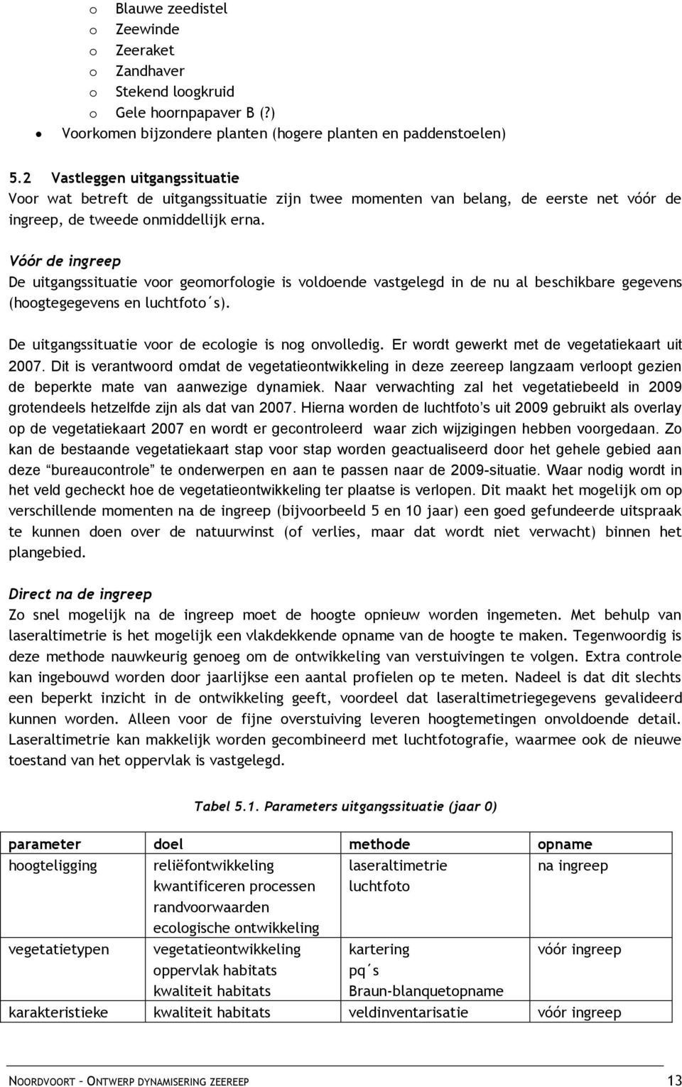 Vóór de ingreep De uitgangssituatie voor geomorfologie is voldoende vastgelegd in de nu al beschikbare gegevens (hoogtegegevens en luchtfoto s). De uitgangssituatie voor de ecologie is nog onvolledig.