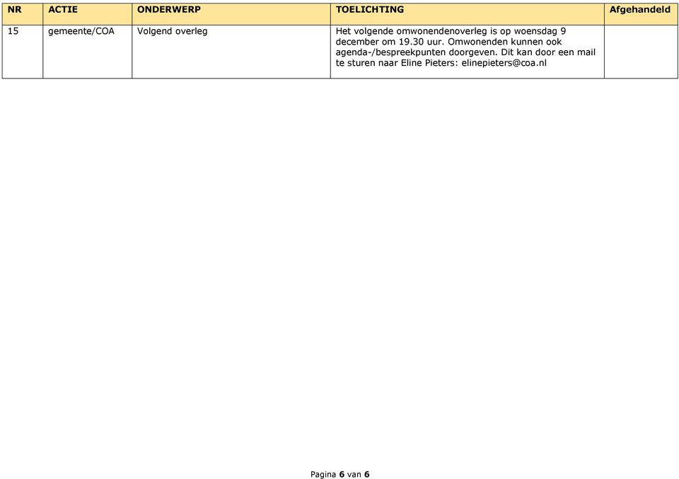 Omwonenden kunnen ook agenda-/bespreekpunten doorgeven.