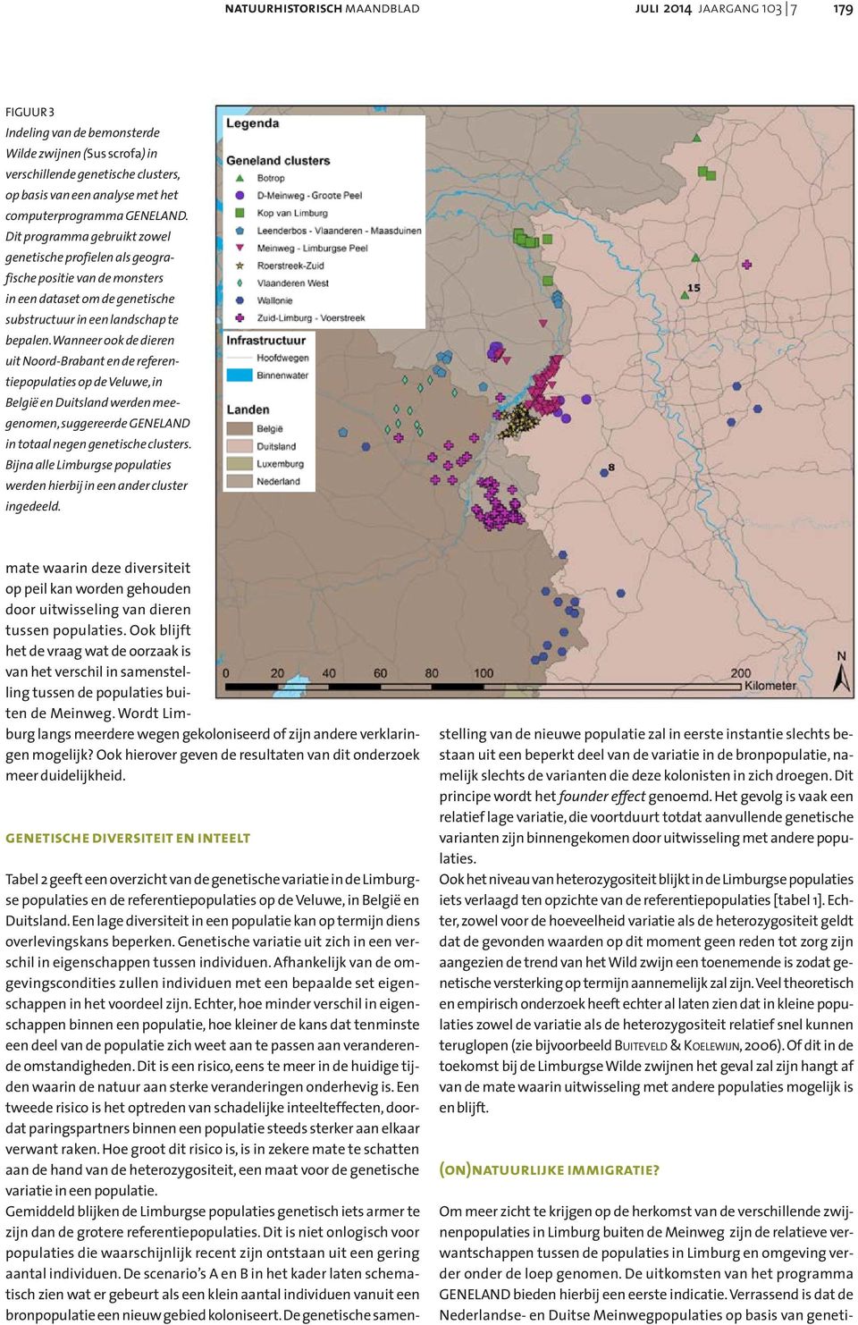 Wanneer ook de dieren uit Noord-Brabant en de referentiepopulaties op de Veluwe, in België en Duitsland werden meegenomen, suggereerde GENELAND in totaal negen genetische clusters.