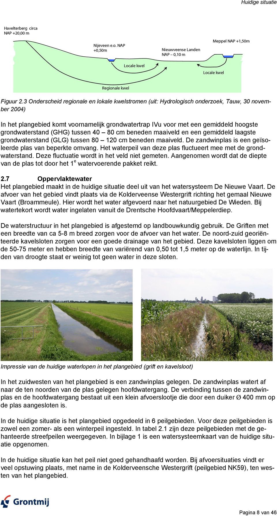 grondwaterstand (GHG) tussen 40 80 cm beneden maaiveld en een gemiddeld laagste grondwaterstand (GLG) tussen 80 120 cm beneden maaiveld. De zandwinplas is een geïsoleerde plas van beperkte omvang.