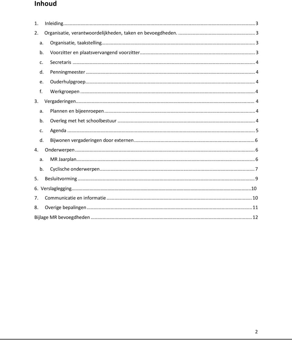 Plannen en bijeenroepen... 4 b. Overleg met het schoolbestuur... 4 c. Agenda... 5 d. Bijwonen vergaderingen door externen... 6 4. Onderwerpen... 6 a.