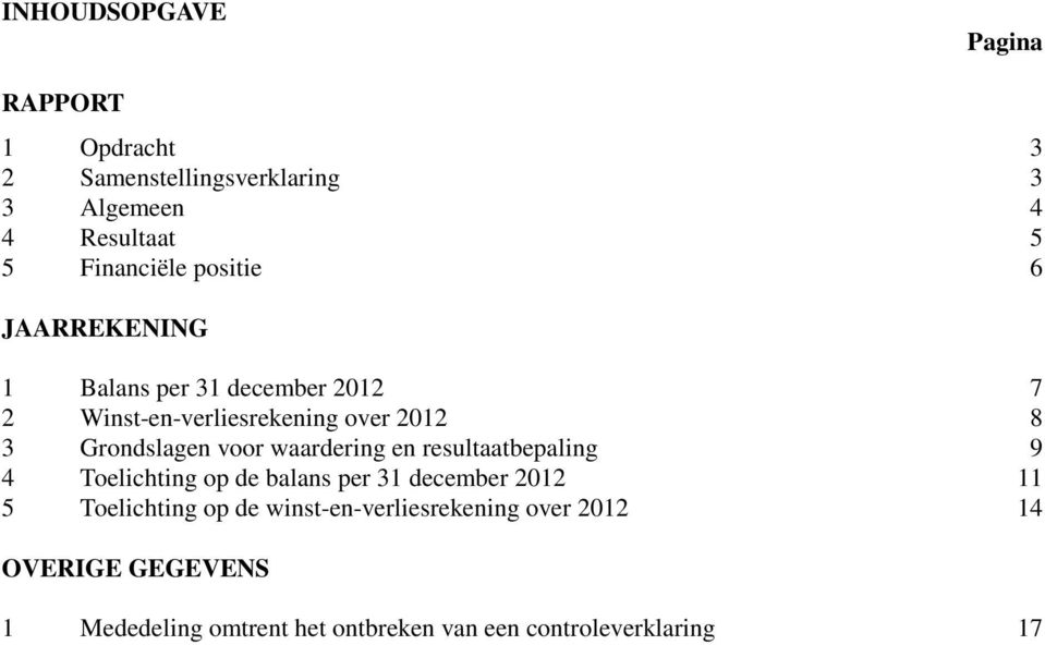 voor waardering en resultaatbepaling 9 4 Toelichting op de balans per 31 december 2012 11 5 Toelichting op de