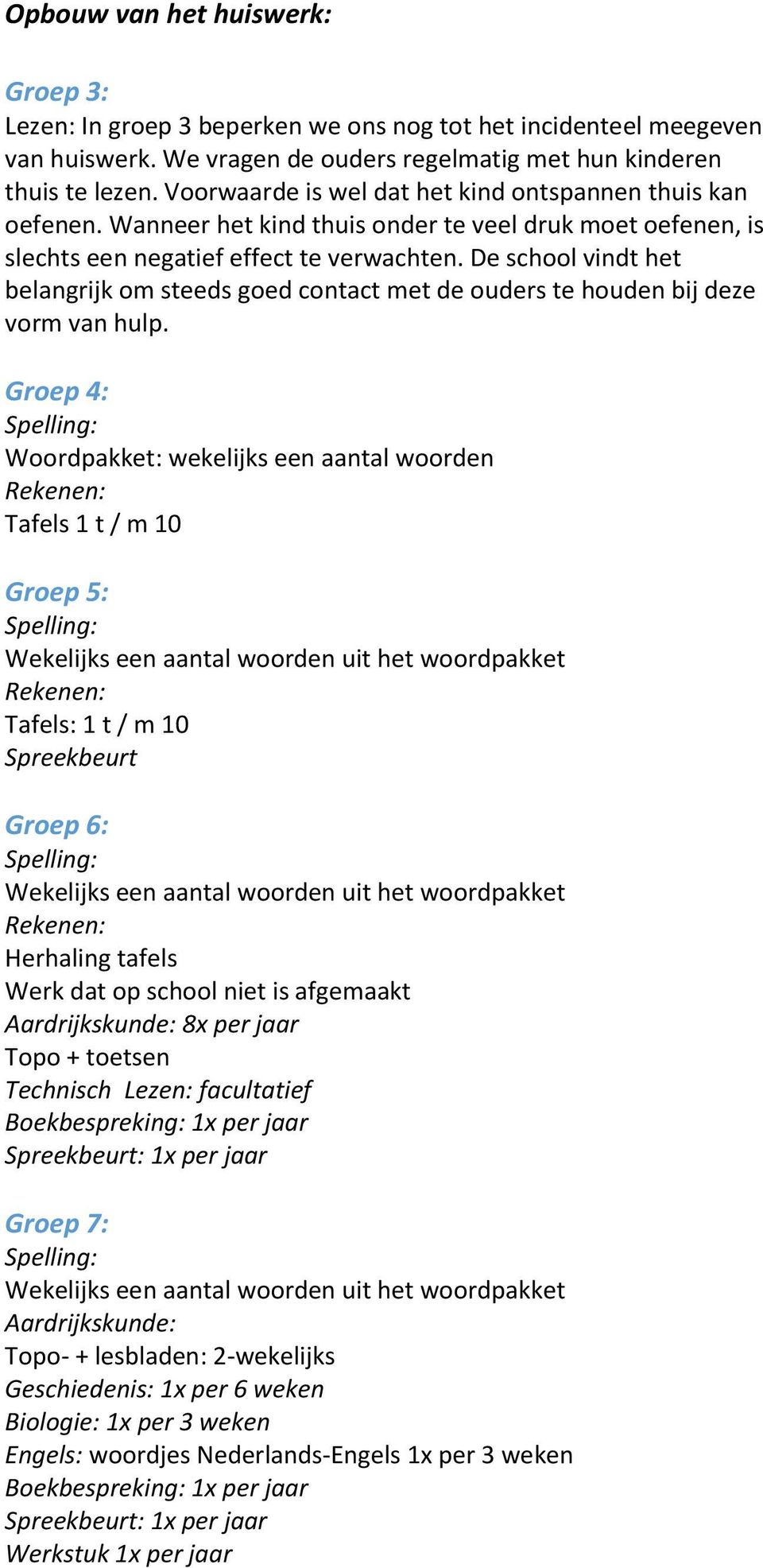 De school vindt het belangrijk om steeds goed contact met de ouders te houden bij deze vorm van hulp.