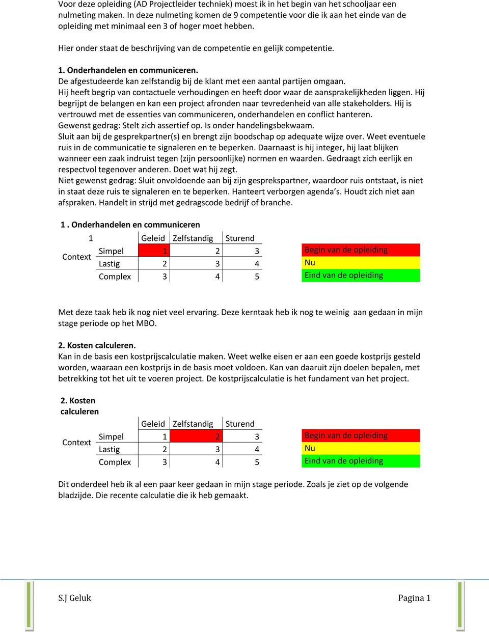 1. Onderhandelen en communiceren. De afgestudeerde kan zelfstandig bij de klant met een aantal partijen omgaan.