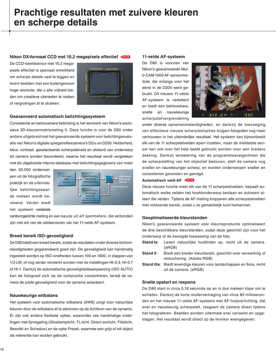 Geavanceerd automatisch belichtingssysteem Consistente en betrouwbare belichting is het kenmerk van Nikon s exclusieve 3D-kleurenmatrixmeting II.