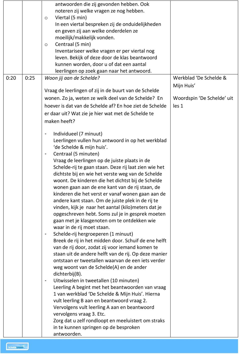 o Centraal (5 min) Inventariseer welke vragen er per viertal nog leven. Bekijk of deze door de klas beantwoord kunnen worden, door u of dat een aantal leerlingen op zoek gaan naar het antwoord.