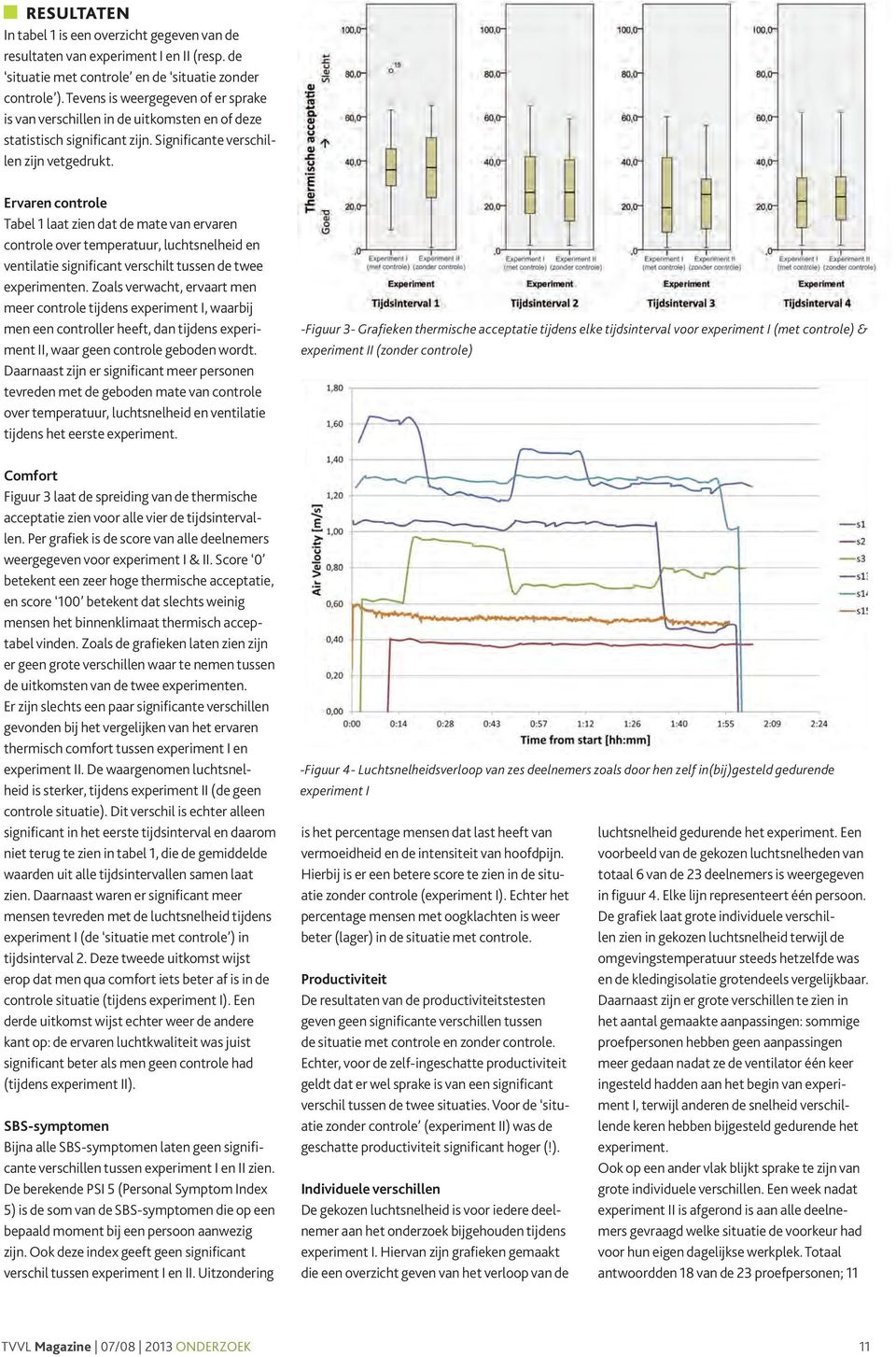 Ervaren controle Tabel 1 laat zien dat de mate van ervaren controle over temperatuur, luchtsnelheid en ventilatie significant verschilt tussen de twee experimenten.