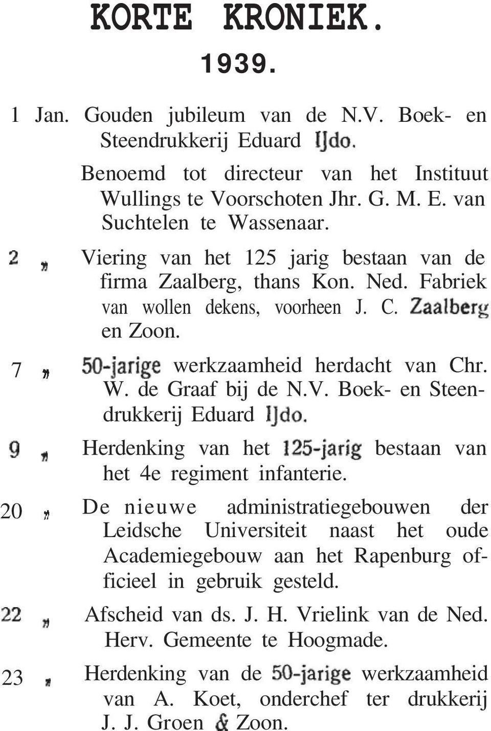 20 De nieuwe administratiegebouwen der Leidsche Universiteit naast het oude Academiegebouw aan het Rapenburg officieel in gebruik gesteld. Afscheid van ds. J. H. Vrielink van de Ned. Herv.