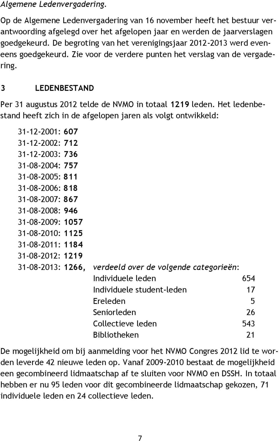 3 LEDENBESTAND Per 31 augustus 2012 telde de NVMO in totaal 1219 leden.