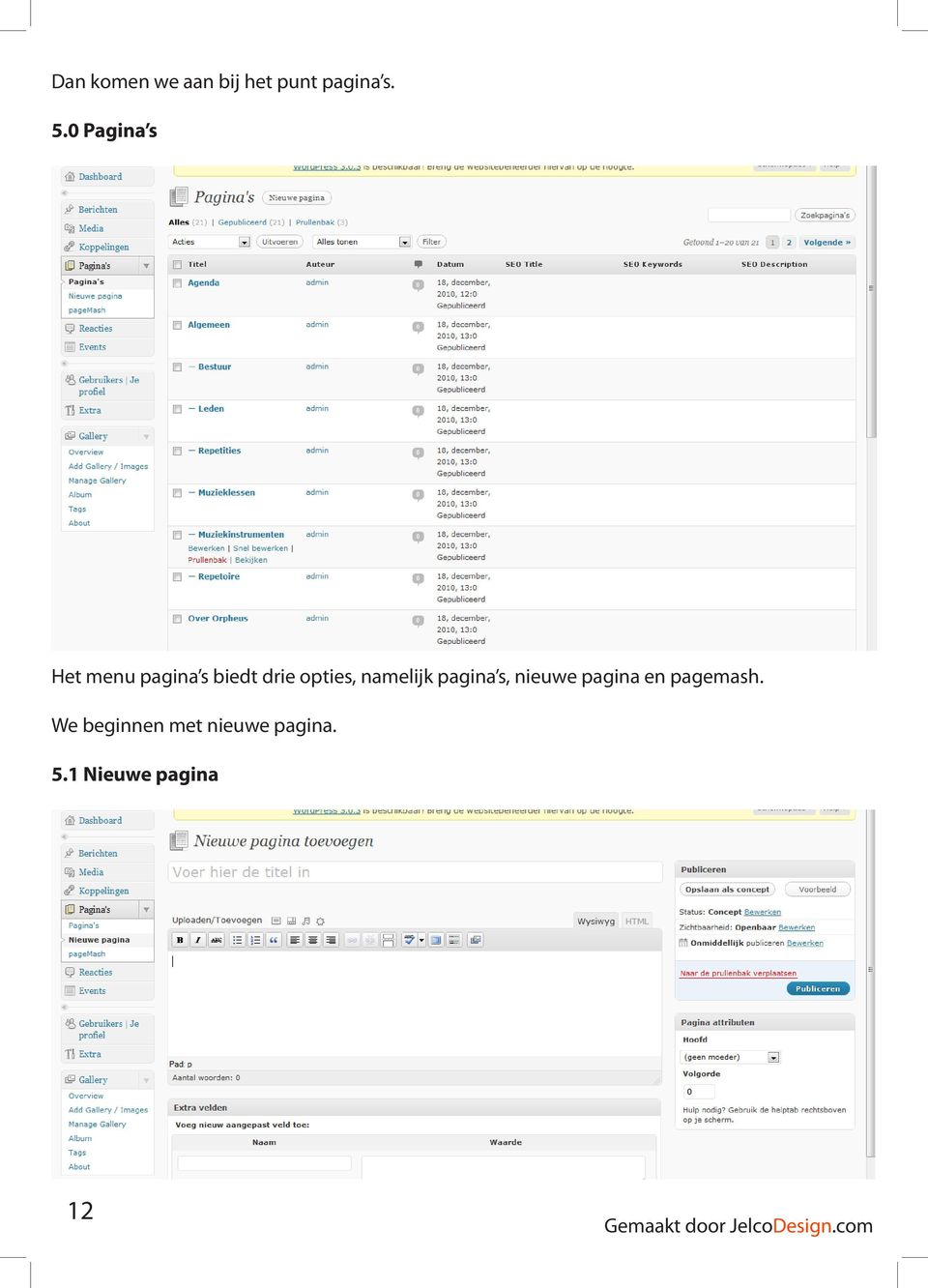 opties, namelijk pagina s, nieuwe pagina en