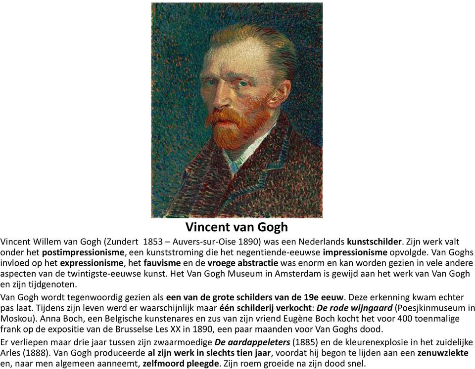 Van Goghs invloed op het expressionisme, het fauvisme en de vroege abstractie was enorm en kan worden gezien in vele andere aspecten van de twintigste-eeuwse kunst.