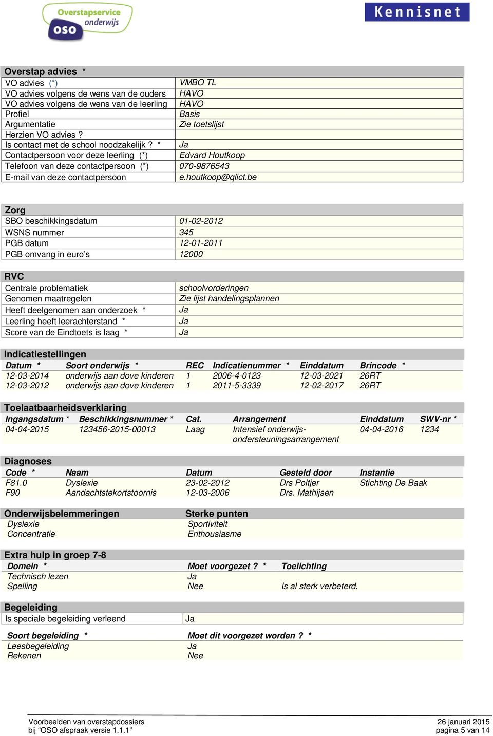 be Zorg SBO beschikkingsdatum 01-02-2012 WSNS nummer 345 PGB datum 12-01-2011 PGB omvang in euro s 12000 RVC Centrale problematiek Genomen maatregelen Heeft deelgenomen aan onderzoek * Leerling heeft