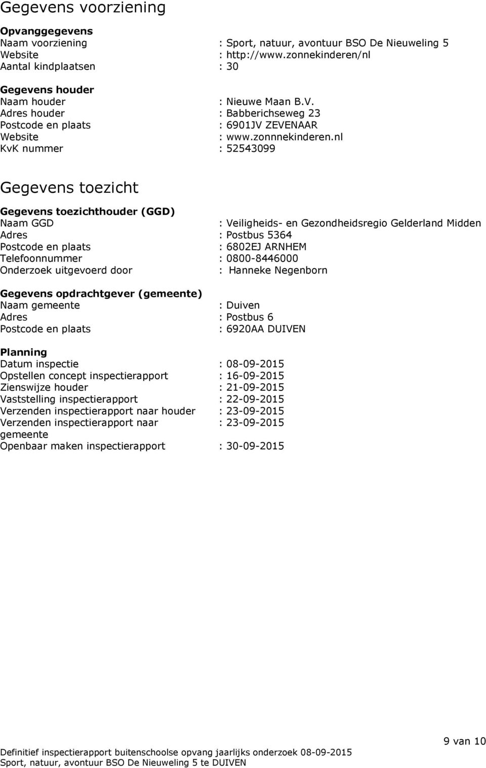 nl KvK nummer : 52543099 Gegevens toezicht Gegevens toezichthouder (GGD) Naam GGD : Veiligheids- en Gezondheidsregio Gelderland Midden Adres : Postbus 5364 Postcode en plaats : 6802EJ ARNHEM