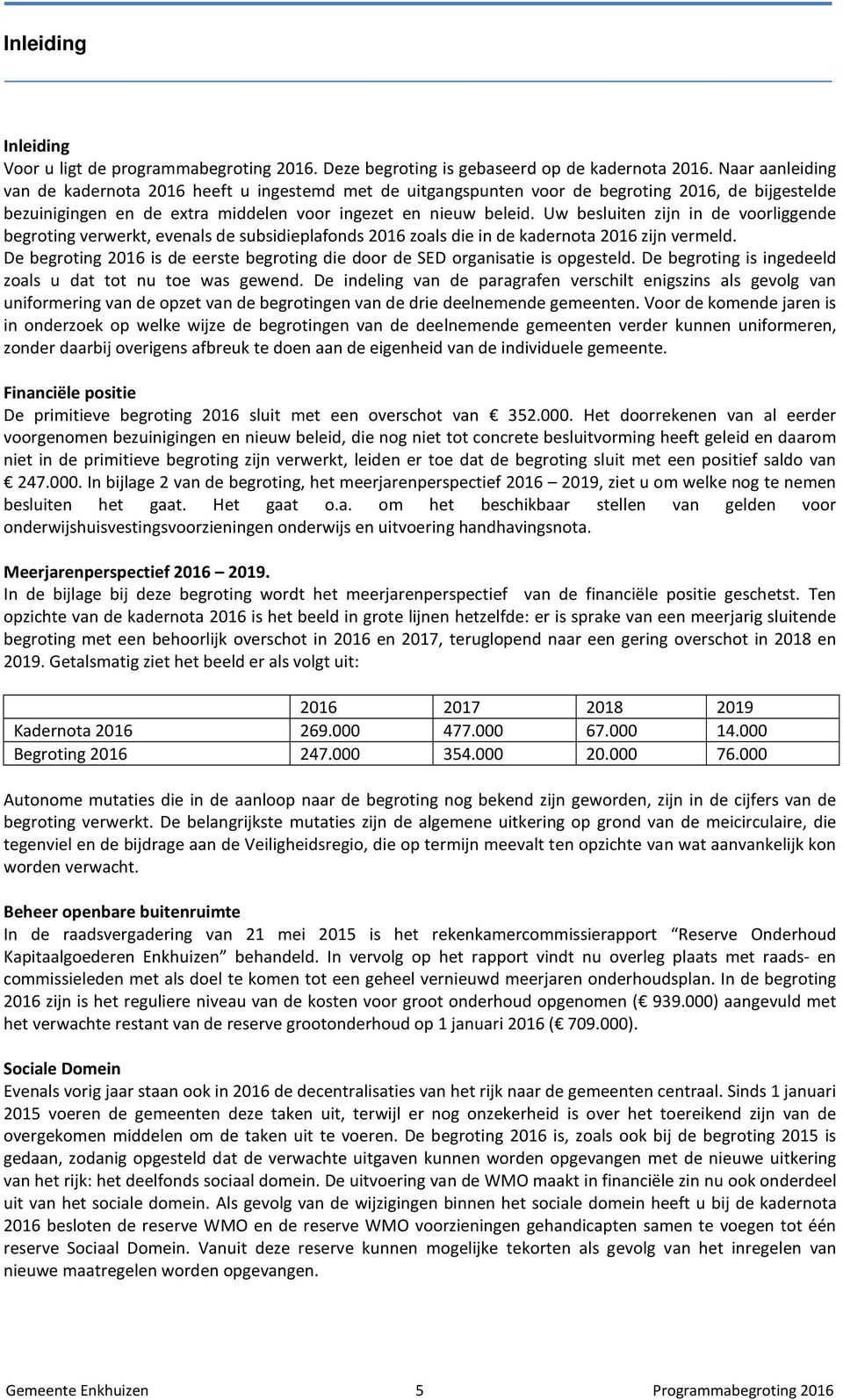 Uw besluiten zijn in de voorliggende begroting verwerkt, evenals de subsidieplafonds 2016 zoals die in de kadernota 2016 zijn vermeld.