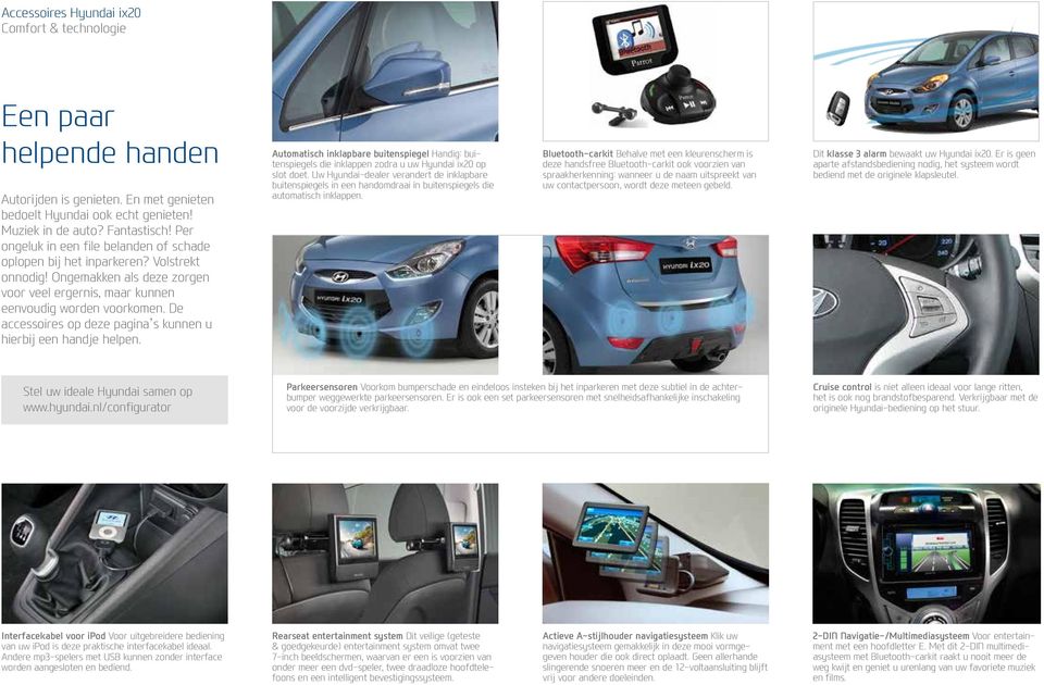 De accessoires op deze pagina s kunnen u hierbij een handje helpen. Automatisch inklapbare buitenspiegel Handig: buitenspiegels die inklappen zodra u uw Hyundai ix20 op slot doet.
