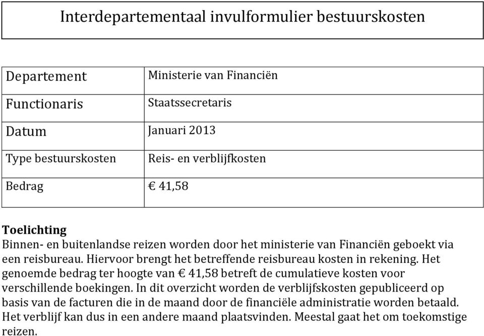 Het genoemde bedrag ter hoogte van 41,58 betreft de cumulatieve kosten voor verschillende boekingen.