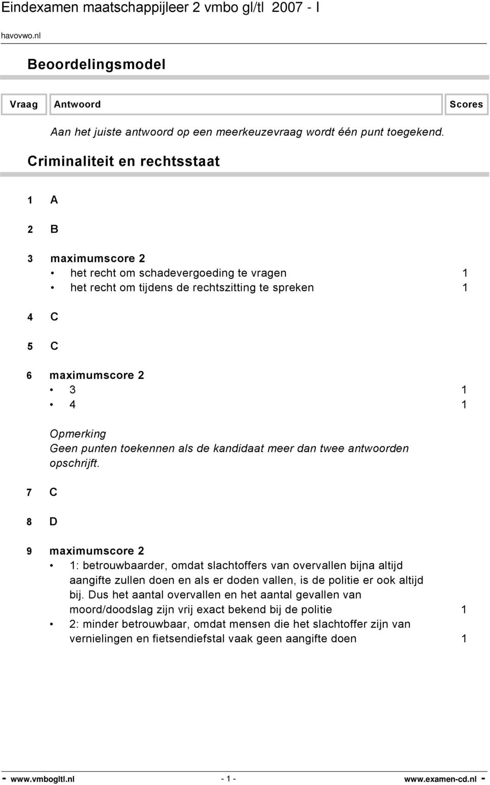 toekennen als de kandidaat meer dan twee antwoorden opschrijft.