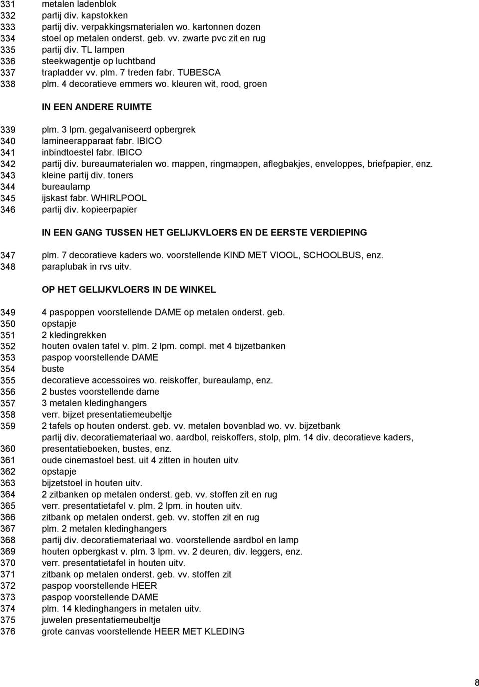 gegalvaniseerd opbergrek 340 lamineerapparaat fabr. IBICO 341 inbindtoestel fabr. IBICO 342 partij div. bureaumaterialen wo. mappen, ringmappen, aflegbakjes, enveloppes, briefpapier, enz.