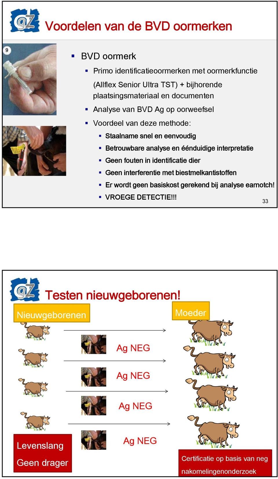 Geen fouten in identificatie dier Geen interferentie met biestmelkantistoffen Er wordt geen basiskost gerekend bij analyse earnotch! VROEGE DETECTIE!