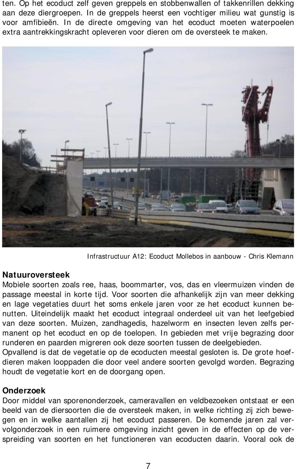 Infrastructuur A12: Ecoduct Mollebos in aanbouw - Chris Klemann Natuuroversteek Mobiele soorten zoals ree, haas, boommarter, vos, das en vleermuizen vinden de passage meestal in korte tijd.