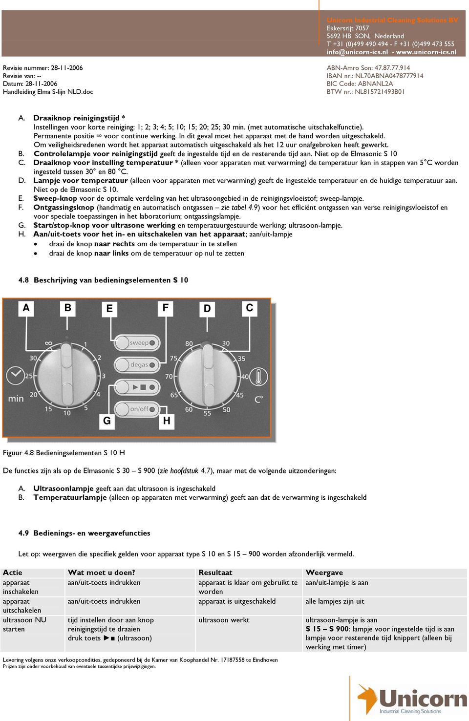 Controlelampje voor reinigingstijd geeft de ingestelde tijd en de resterende tijd aan. Niet op de Elmasonic S 10 C.