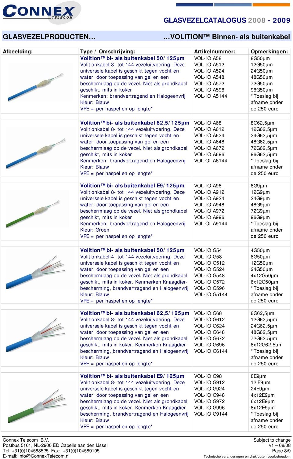 50/125µm Volitionkabel 4- tot 144 vezeluitvoering. Deze geschikt, mits in koker.