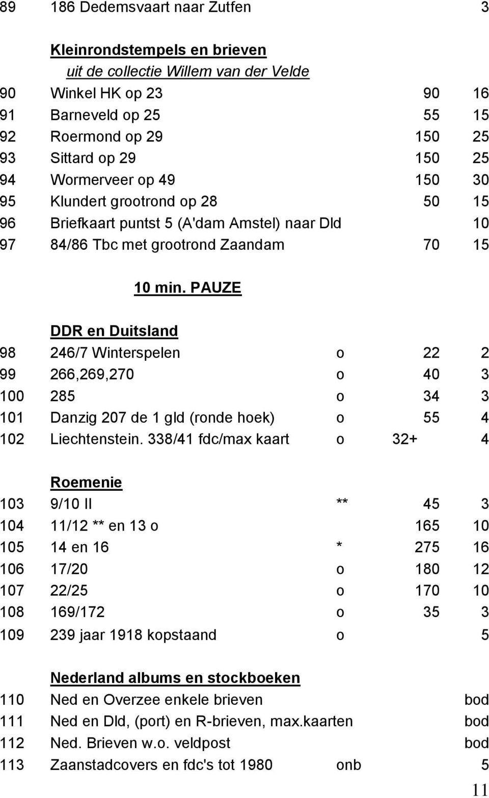 PAUZE DDR en Duitsland 98 246/7 Winterspelen o 22 2 99 266,269,270 o 40 3 100 285 o 34 3 101 Danzig 207 de 1 gld (ronde hoek) o 55 4 102 Liechtenstein.