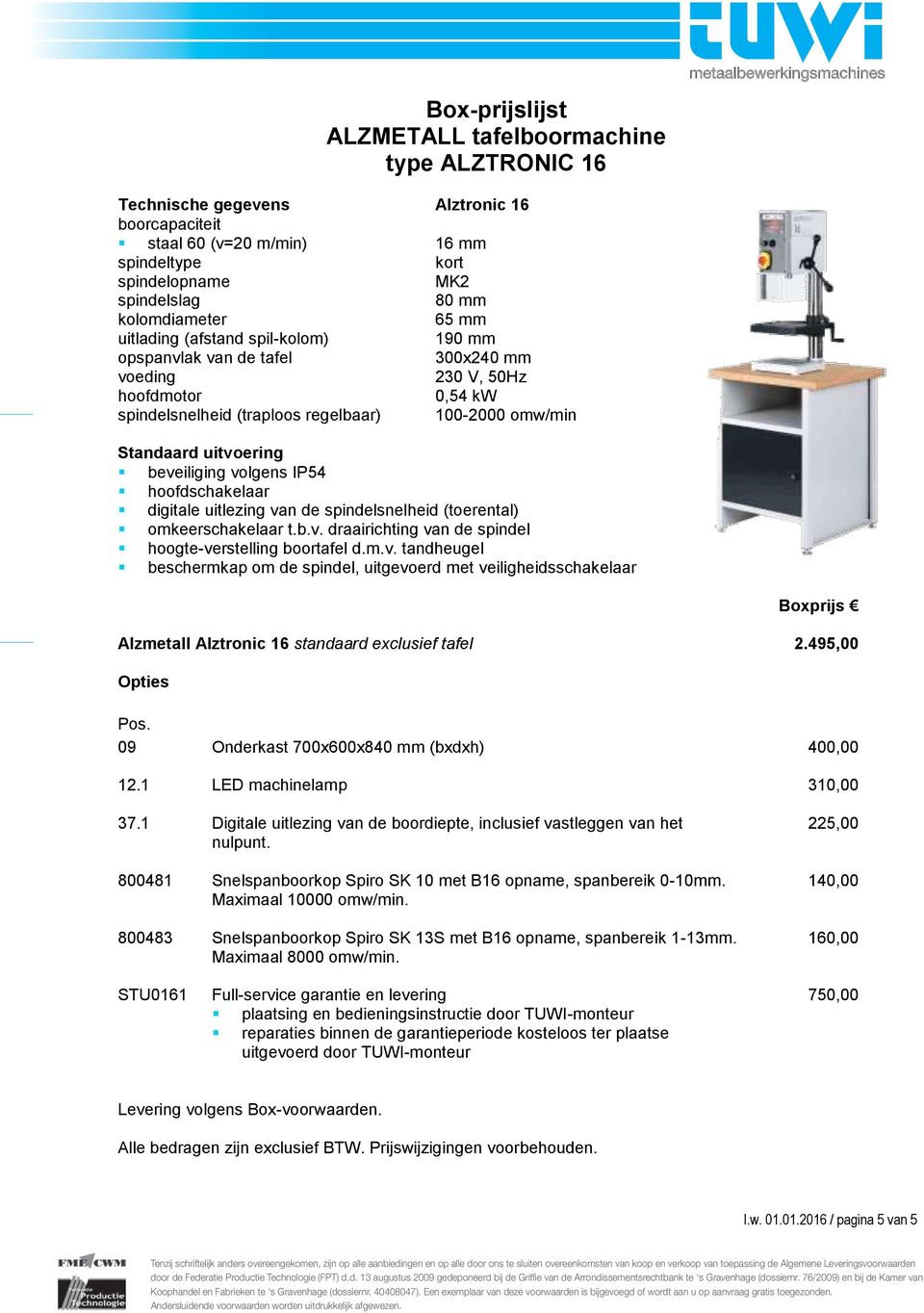 100-2000 omw/min hoogte-ve