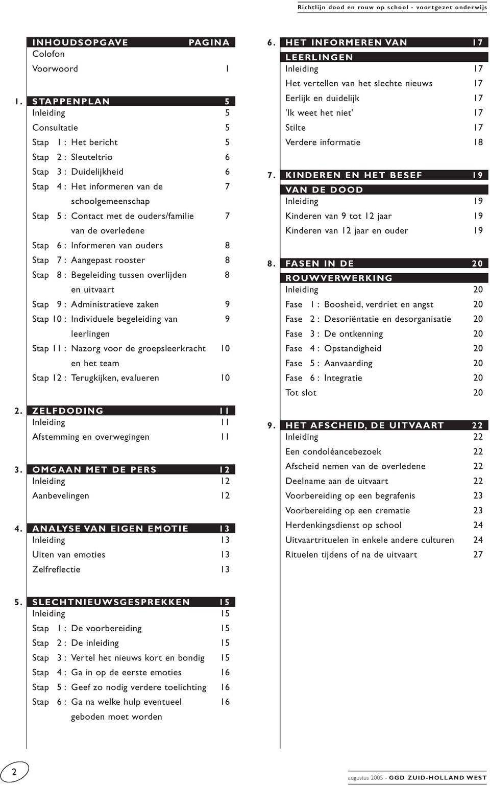 overledene Stap 6 : Informeren van ouders 8 Stap 7 : Aangepast rooster 8 Stap 8 : Begeleiding tussen overlijden 8 en uitvaart Stap 9 : Administratieve zaken 9 Stap 10 : Individuele begeleiding van 9