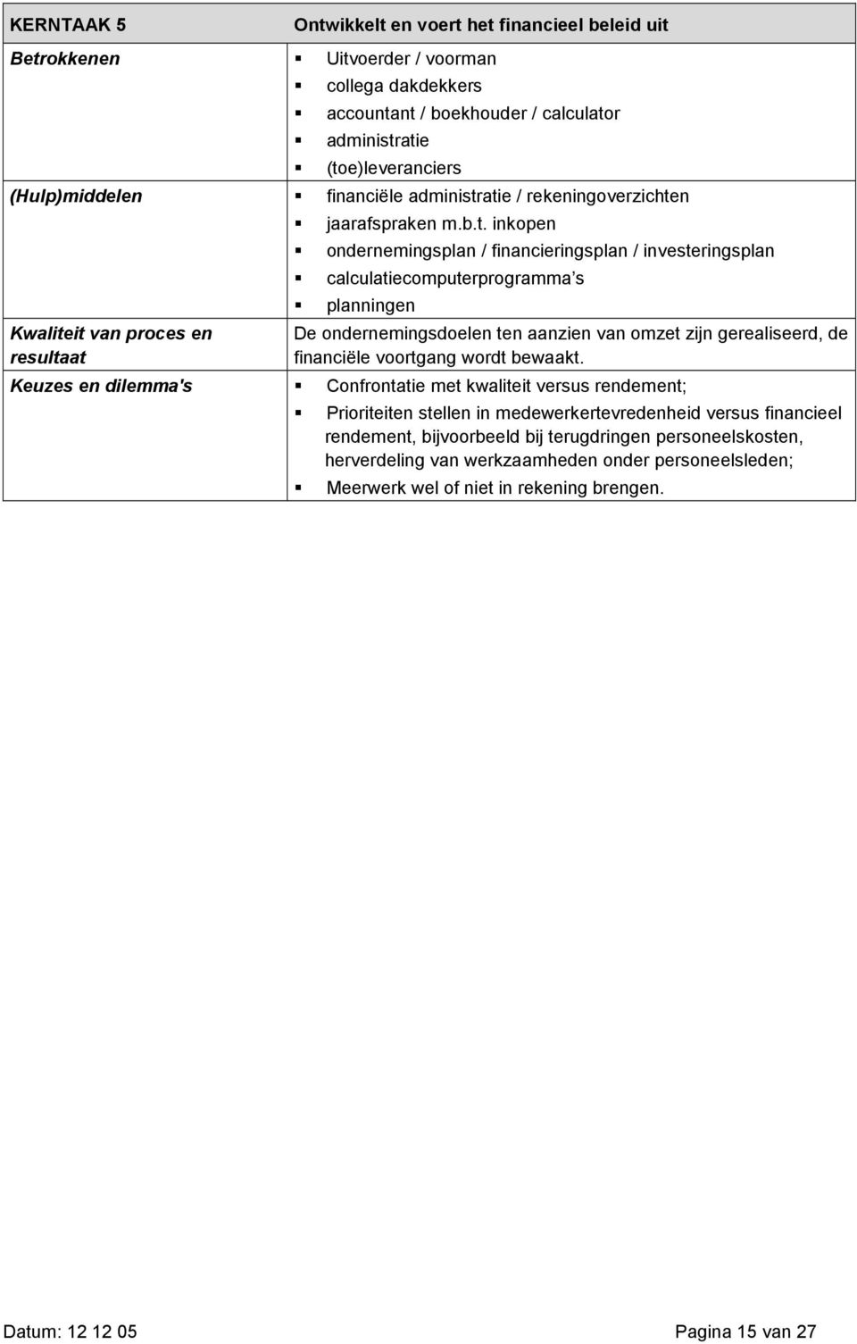 atie / rekeningoverzichten jaarafspraken m.b.t. inkopen ondernemingsplan / financieringsplan / investeringsplan calculatiecomputerprogramma s planningen Kwaliteit van en De ondernemingsdoelen ten