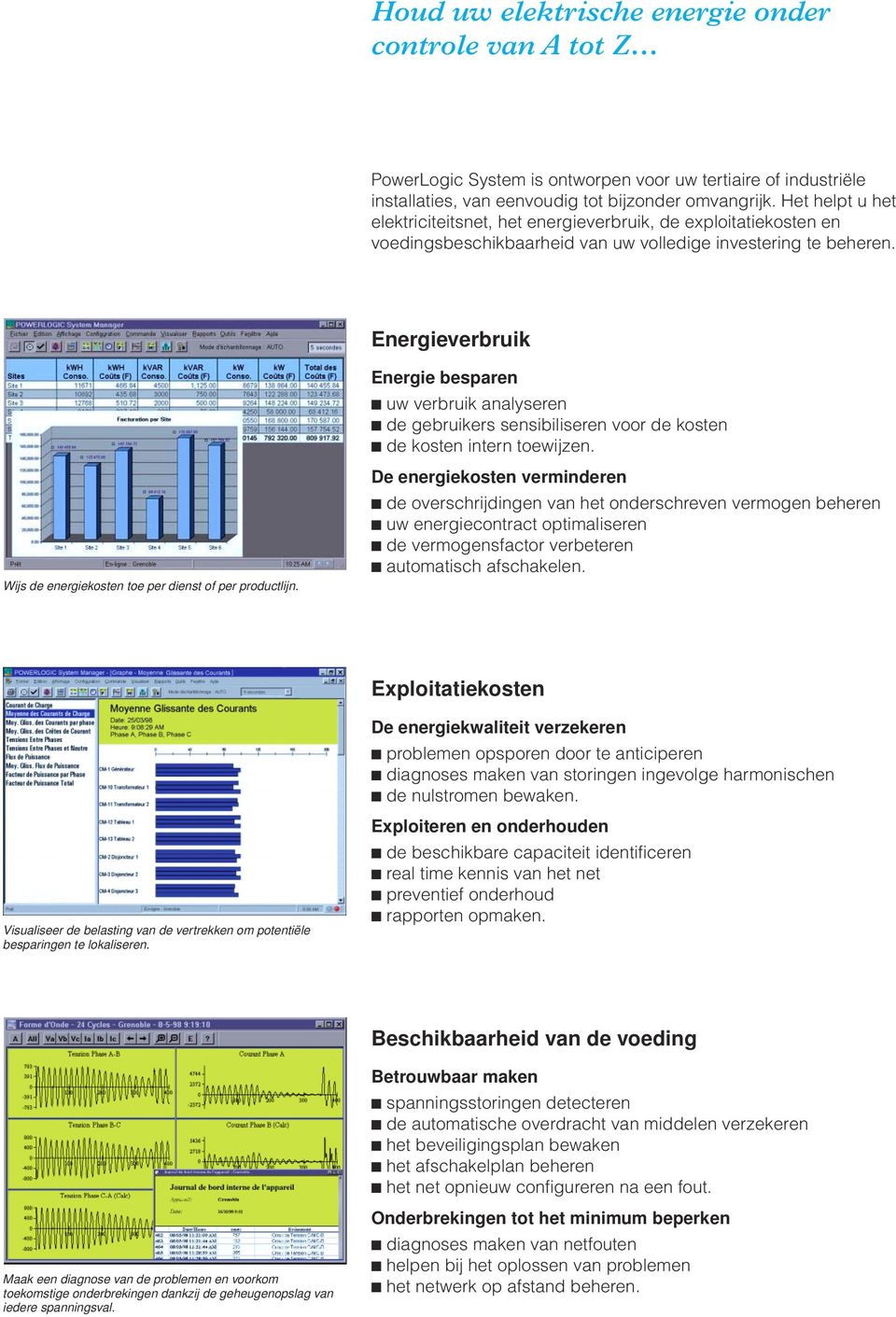 Energieverbruik Wijs de energiekosten toe per dienst of per productlijn. Energie besparen b uw verbruik analyseren b de gebruikers sensibiliseren voor de kosten b de kosten intern toewijzen.