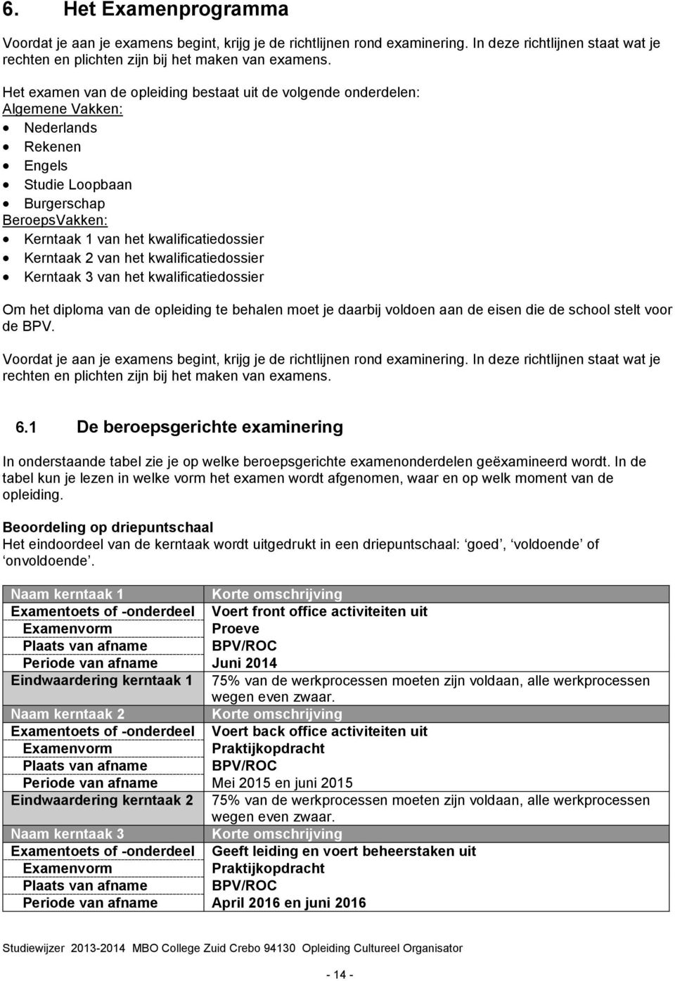 van het kwalificatiedossier Kerntaak 3 van het kwalificatiedossier Om het diploma van de opleiding te behalen moet je daarbij voldoen aan de eisen die de school stelt voor de BPV.