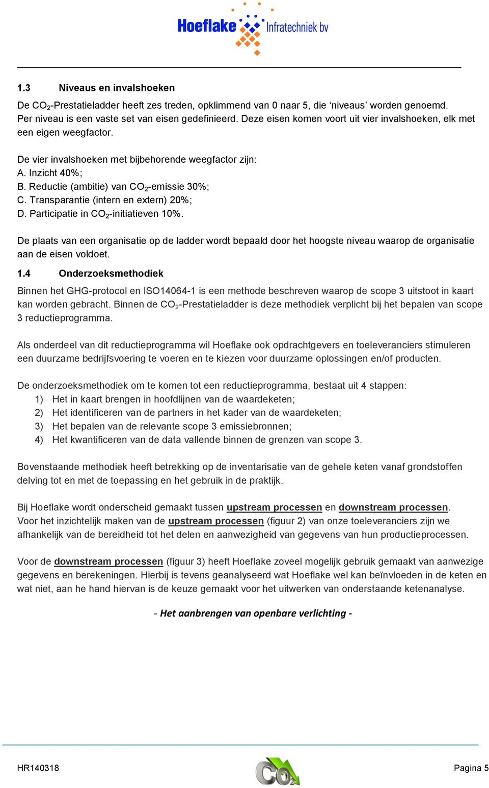 Transparantie (intern en extern) 20%; D. Participatie in CO 2 -initiatieven 10%.