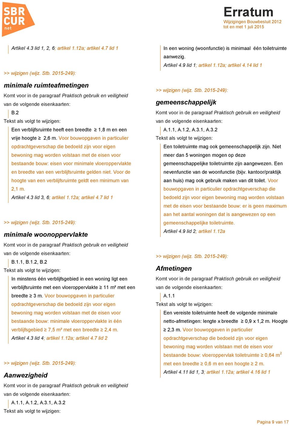 Voor de hoogte van een verblijfsruimte geldt een minimum van 2,1 m. Artikel 4.3 lid 3, 6; artikel 1.12a; artikel 4.7 lid 1 minimale woonoppervlakte B.1.1, B.1.2, B.