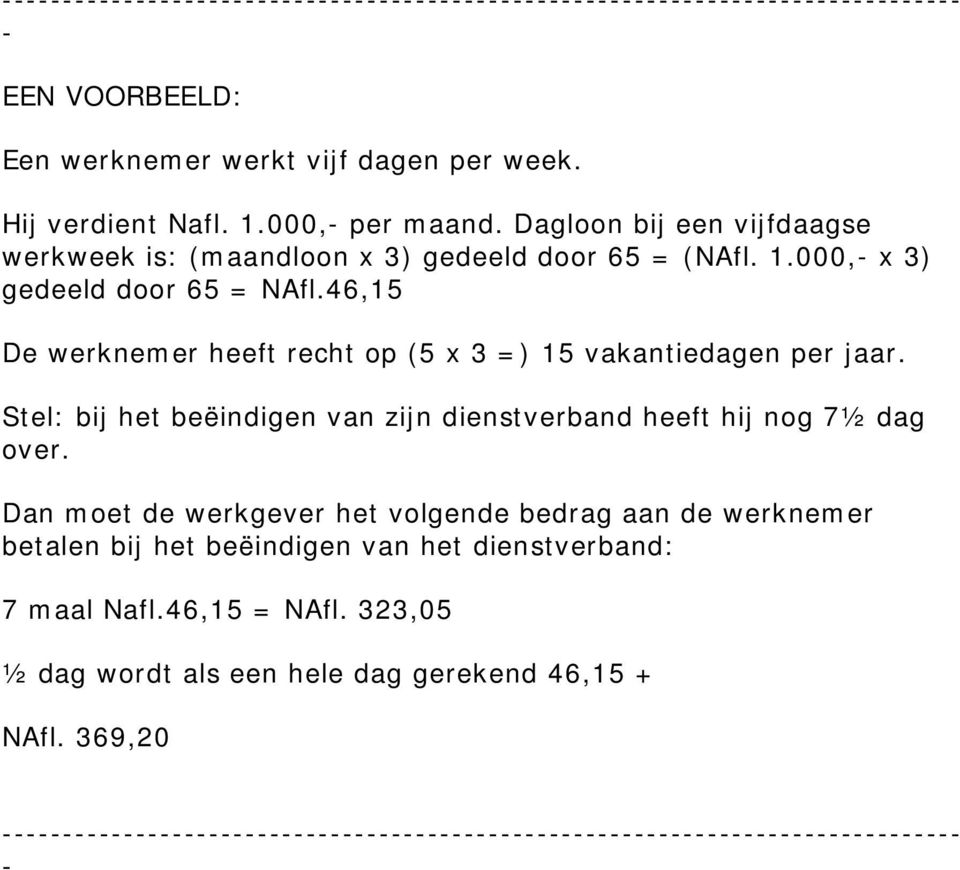 46,15 De werknemer heeft recht op (5 x 3 =) 15 vakantiedagen per jaar.