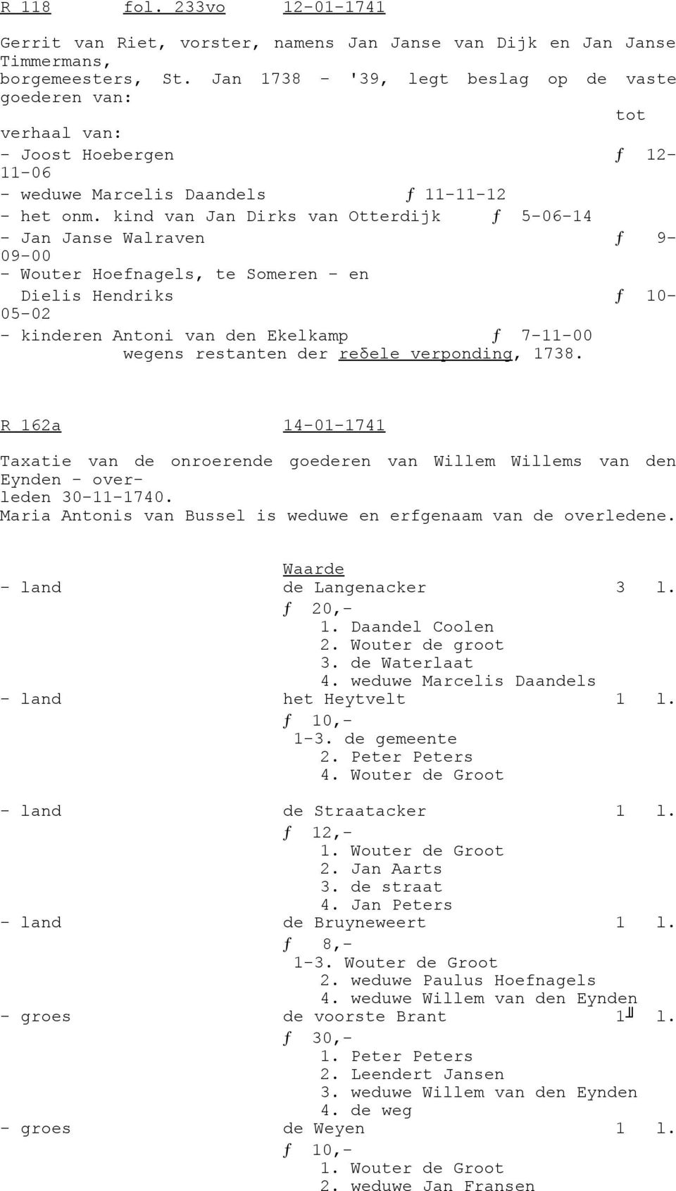 kind van Jan Dirks van Otterdijk ƒ 5-06-14 - Jan Janse Walraven ƒ 9-09-00 - Wouter Hoefnagels, te Someren - en Dielis Hendriks ƒ 10-05-02 - kinderen Antoni van den Ekelkamp ƒ 7-11-00 wegens restanten