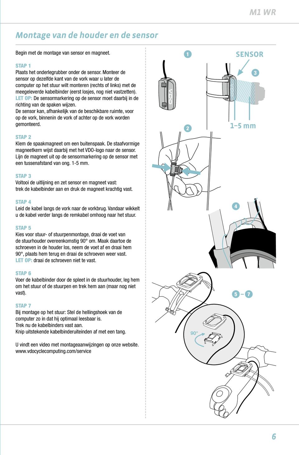 LET OP: De sensormarkering op de sensor moet daarbij in de richting van de spaken wijzen.