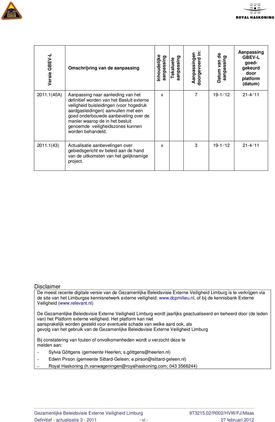 manier waarop de in het besluit genoemde veiligheidszones kunnen worden behandeld. x 7 19-1- 12 21-4- 11 2011.