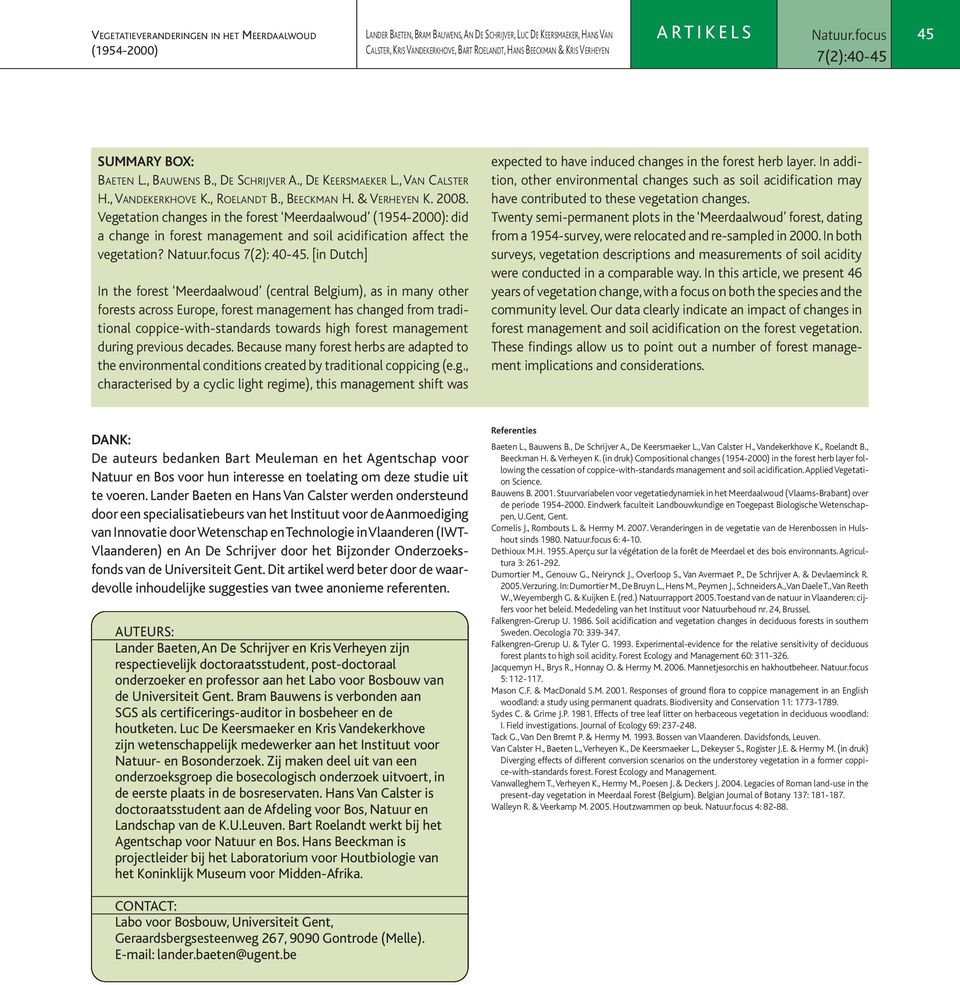 Vegetation changes in the forest Meerdaalwoud : did a change in forest management and soil acidification affect the vegetation? (2): -5.