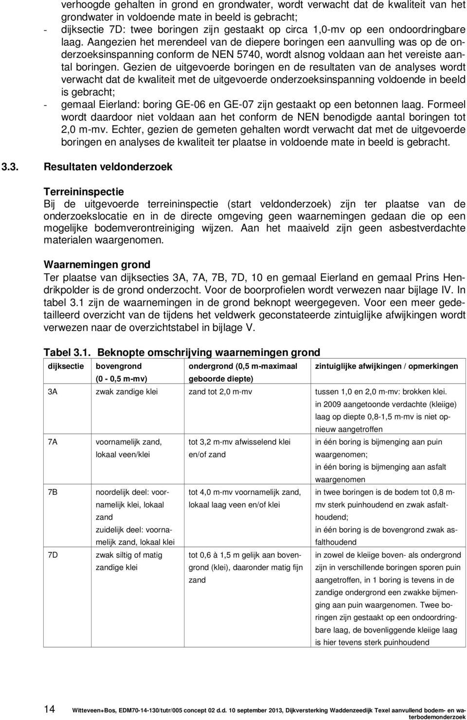 Gezien de uitgevoerde boringen en de resultaten van de analyses wordt verwacht dat de kwaliteit met de uitgevoerde onderzoeksinspanning voldoende in beeld is gebracht; - gemaal Eierland: boring GE-06