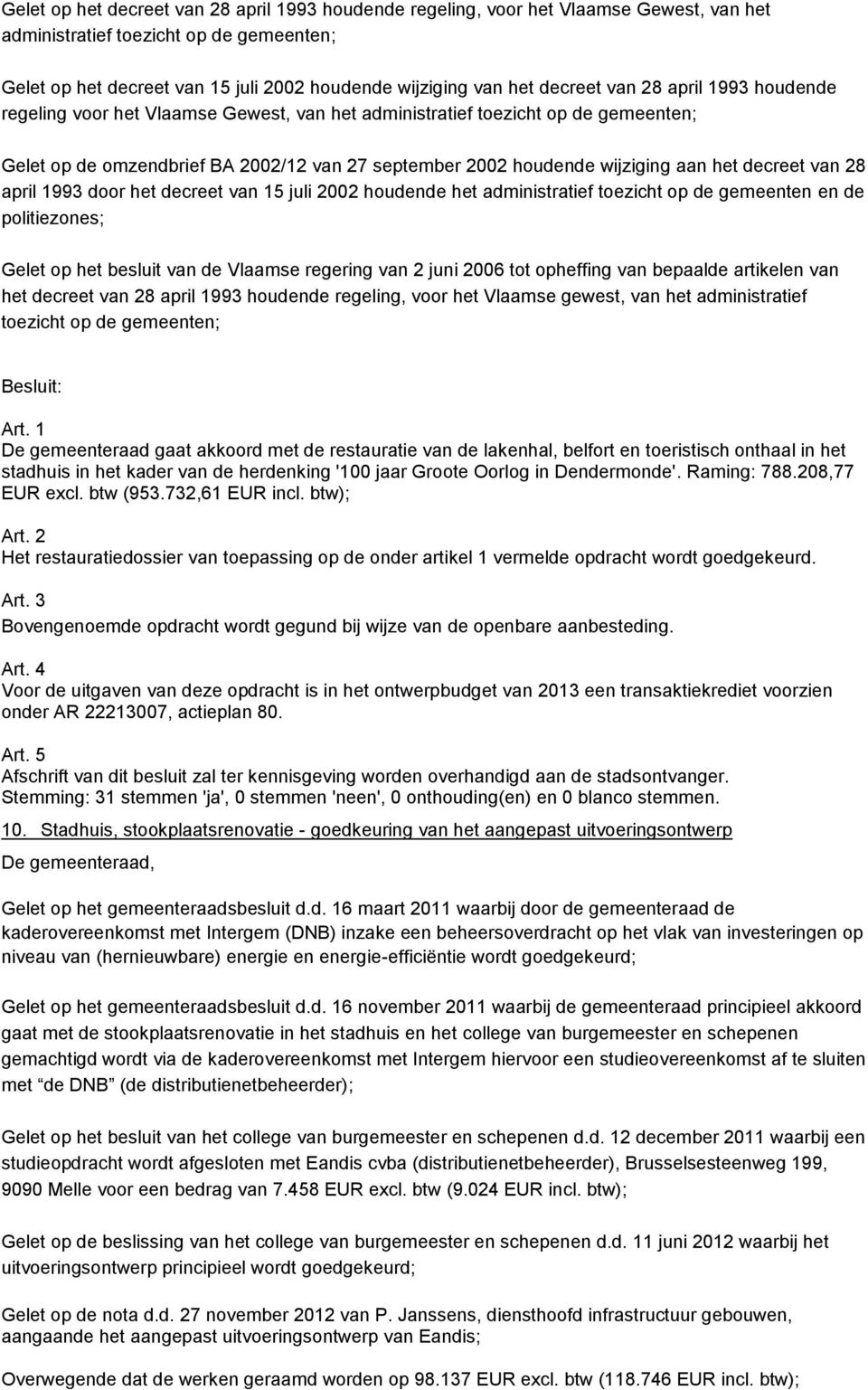 het decreet van 28 april 1993 door het decreet van 15 juli 2002 houdende het administratief toezicht op de gemeenten en de politiezones; Gelet op het besluit van de Vlaamse regering van 2 juni 2006